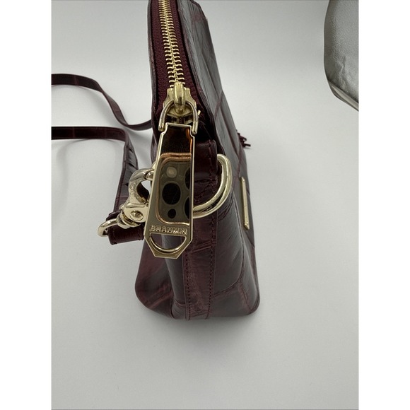 Brahmin Mini Duxbury Crossbody Burgundy Crocodile Embossed Leather - Picture 3 of 9